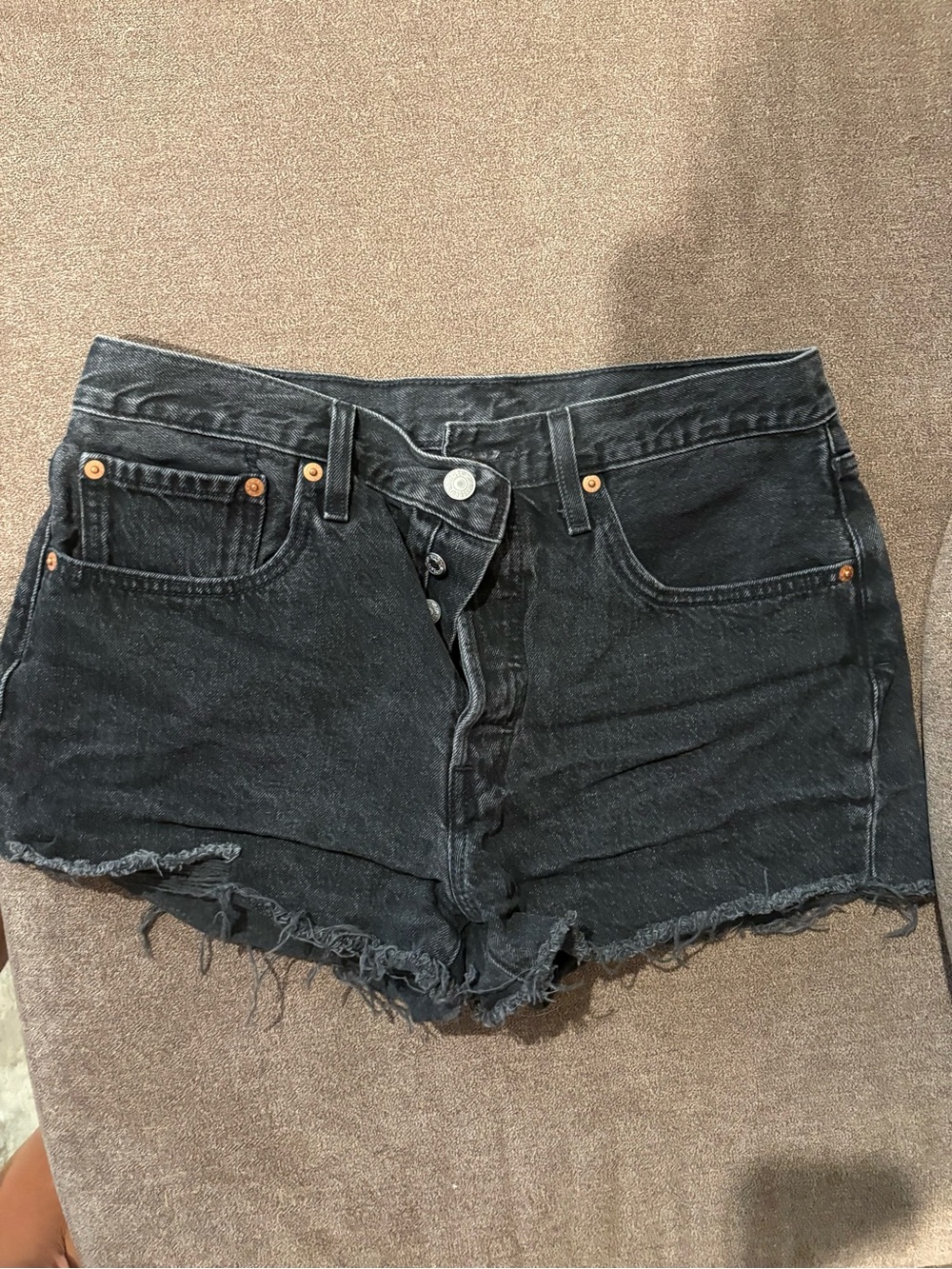 Levi's Black Distressed Denim Cutoff Shorts